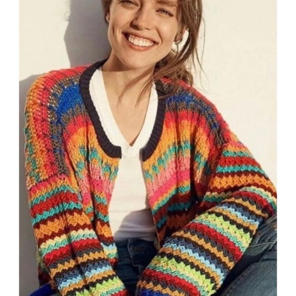 Anthropologie Moth Rainbow Knit Open 